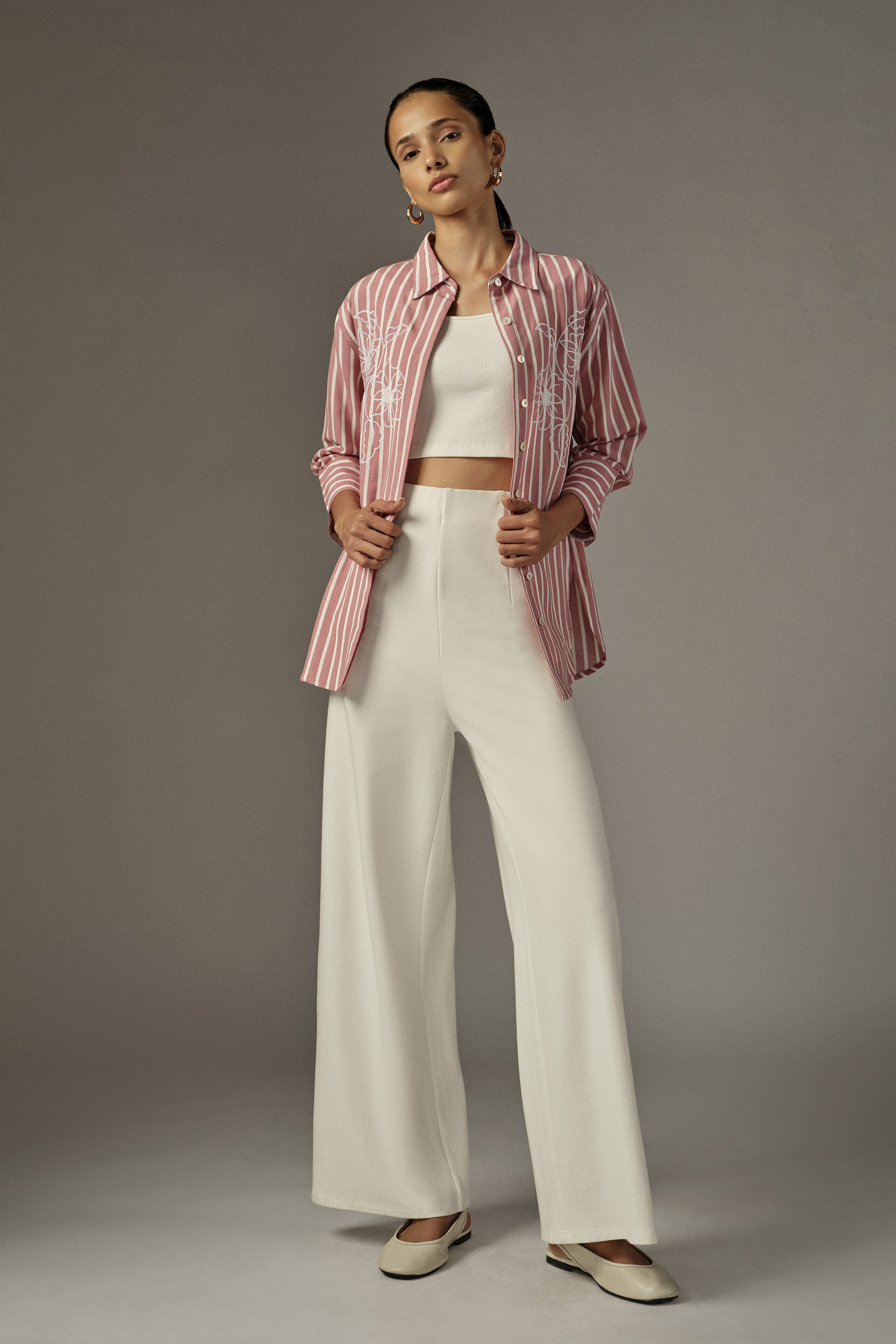 Striped & Embroidered Shirt in Pink, Pink, image 2